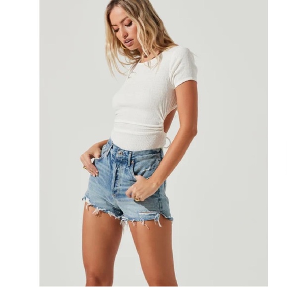 Astr Tops - NEW ASTR the Label Charlize Short Sleeve Back Open One-Piece Bodysuit White